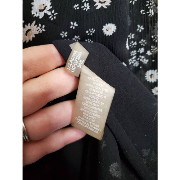 Karl Lagerfeld Paris Floral High Neck Key Hole Balloon Sleeve Semi Sheer Blouse - Picture 10 of 11